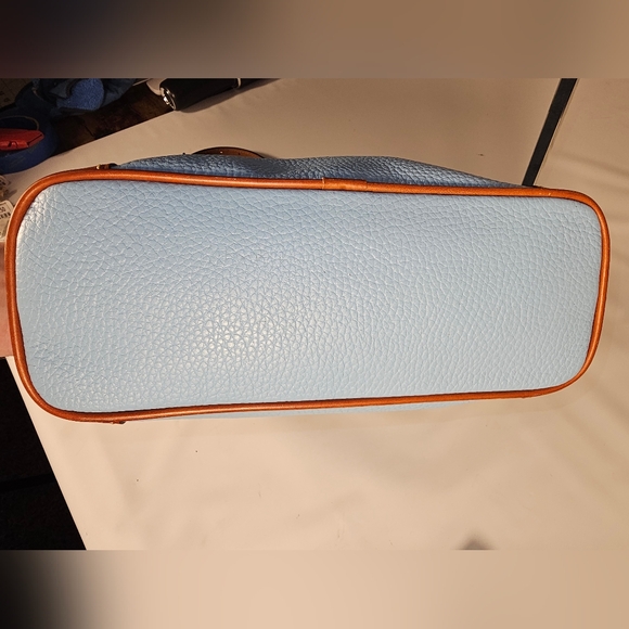 Dooney & Bourke Sky Blue and Tan Pebbled Leather Crossbody Bag - Picture 7 of 10